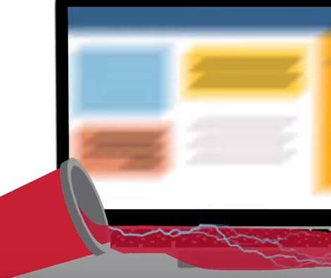 Illustration of red soda spilling onto laptop