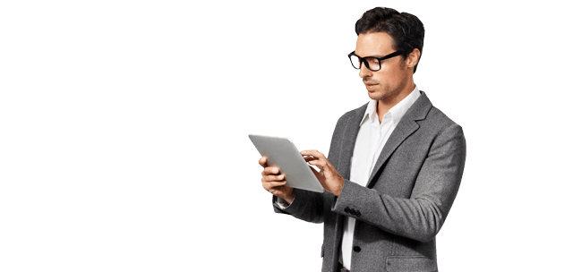 A business man holding a tablet